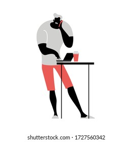 Trabajo de oficina y trabajo remoto en casa, freelance. Personas trabajando en computadoras. Escenas en la oficina. Educación en línea, capacitación, talleres. Noticias y comunicación.  Ilustración vectorial. 