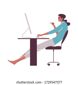 Office work and remote work at home, freelance. People working on computer. Scenes at office. Online education, training, workshops. News and communication.  Vector illustration. 