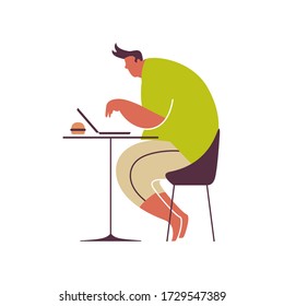 Office work and remote work at home, freelance. People working on computer. Scenes at office. Online education, training, workshops. News and communication.  Vector illustration. 