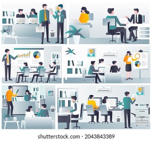 Office work scene in flat illustration