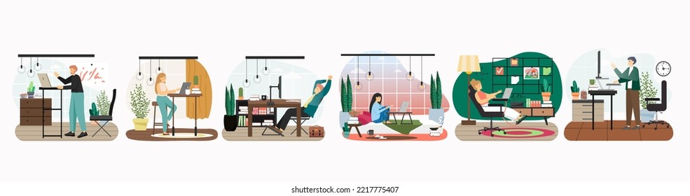 conjunto de escenas vectoriales de personas de espacio de trabajo de Office