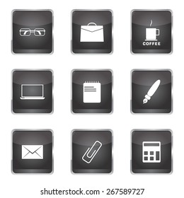 Office Work Square Vector Black Button Icon Design Set