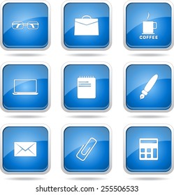 Office Work Square Vector Blue Icon Design Set