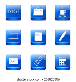 Office Work Square Vector Blue Icon Design Set