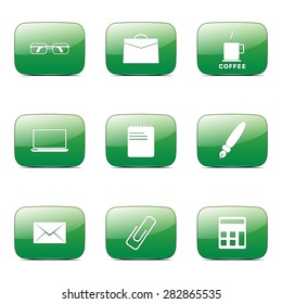 Office Work Square Vector Green Icon Design Set