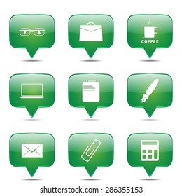 Office Work Square Vector Green Icon Design Set