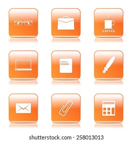 Office Work Square Vector Orange Icon Design Set