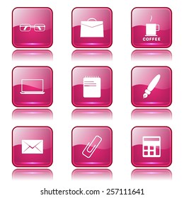 Office Work Square Vector Pink Icon Design Set
