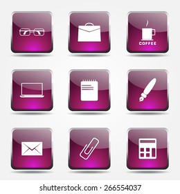 Office Work Square Vector Pink Icon Design Set