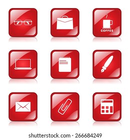 Office Work Square Vector Red Icon Design Set