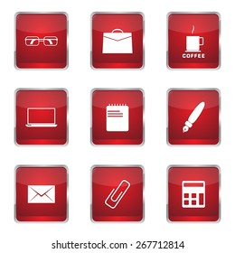 Office Work Square Vector Red Icon Design Set