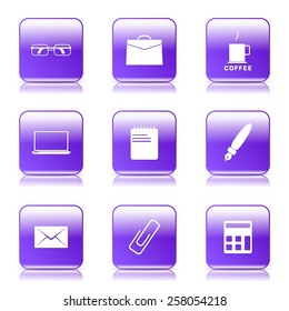 Office Work Square Vector Violet Icon Design Set