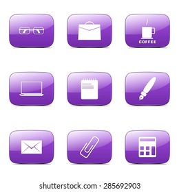 Office Work Square Vector Violet Icon Design Set