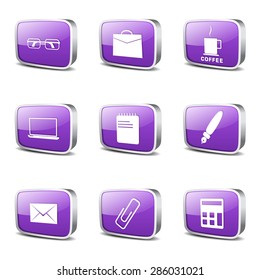 Office Work Square Vector Violet Icon Design Set