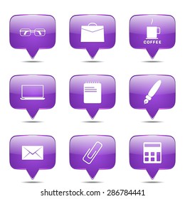 Office Work Square Vector Violet Icon Design Set