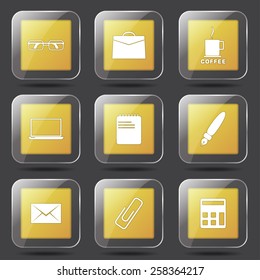 Office Work Square Vector Yellow Icon Design Set