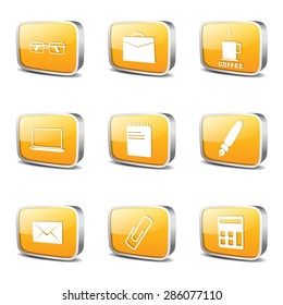Office Work Square Vector Yellow Icon Design Set