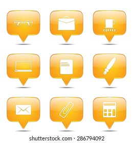 Office Work Square Vector Yellow Icon Design Set