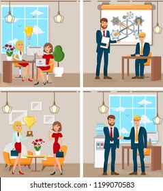 Office Work and Startup Development. Start up Technology Concept. Business People Working as Team in Office. Teamwork in New Business. Company Growth and Success. Vector Flat Illustration.