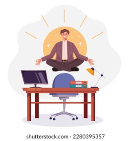 Office work stress relax meditate yoga concept. Vector graphic design illustration
