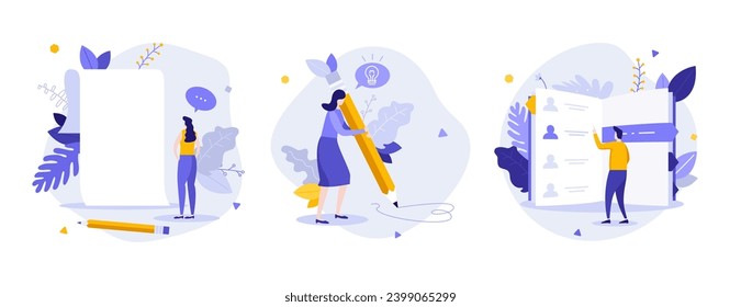 Office work supplies flat concept vector illustrations set. Useful stationery for routine work tasks cartoon composition. Paperwork essentials creative idea for website, mobile, presentation