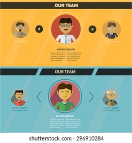 Office work team flat design horizontal sliders for web sites with managers heads