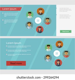 Office work team flat design horizontal banners for web sites with managers heads #2