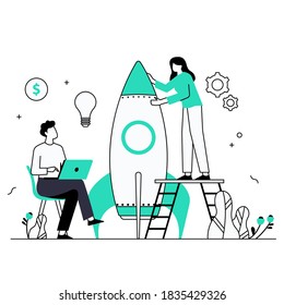 Office work, teamwork, business analysis, work, startup, collaboration, business development, business work. Line vector illustration