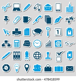 office work theme simple blue stickers collection eps10