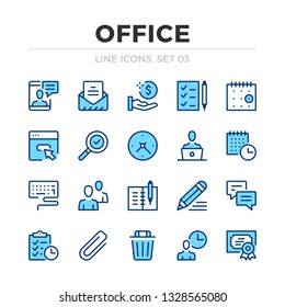 Office work vector line icons set. Thin line design. Outline graphic elements, simple stroke symbols. Office work icons