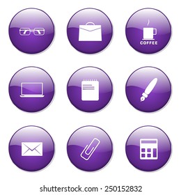 Office Work Violet Vector Button Icon Design Set