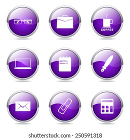 Office Work Violet Vector Button Icon Design Set