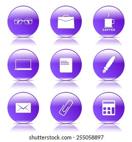 Office Work Violet Vector Button Icon Design Set