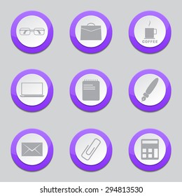 Office Work Violet Vector Button Icon Design Set