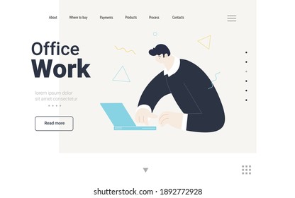 trabajo de oficina, concepto de diseño de páginas web - un hombre que trabaja en una laptop