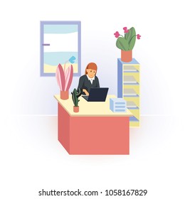 Office work. Office worker at desk in office room. 