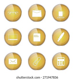 Office Work Yellow Vector Button Icon Design Set