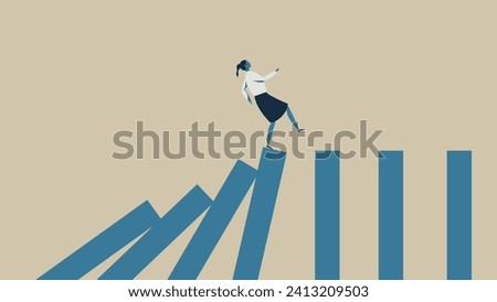 An office worker is about to fall because of falling dominoes.