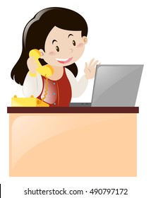 Trabajador de oficina respondiendo a la ilustración de la llamada telefónica
