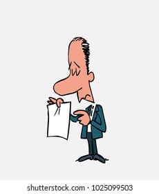 Office worker arguing depressed with paper in hand.																									