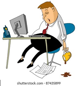 Office worker asleep at his desk;