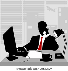 Office worker asleep at his desk; adult;