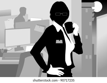 Office worker asleep at his desk (vector-illustration);