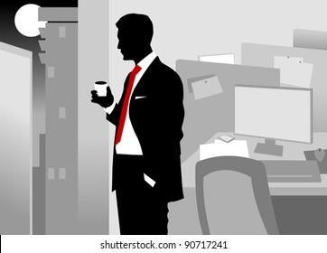 Office worker asleep at his desk (vector-illustration);