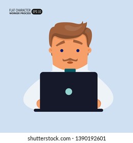 Office worker Avatar. Vector Isolated Graphic Design Illustration Element Icon Portrait. Young or adult male person, professional manager, computer technology specialist. Flat, cartoon, comic, simple
