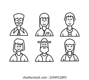 office worker avatars icons line illustration