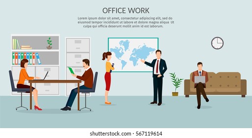 Office worker of background set vector illustration horizontal banner