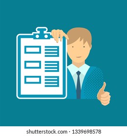 Office worker with a business folder. Flat icon, sign, symbol, emblem. Vector illustration