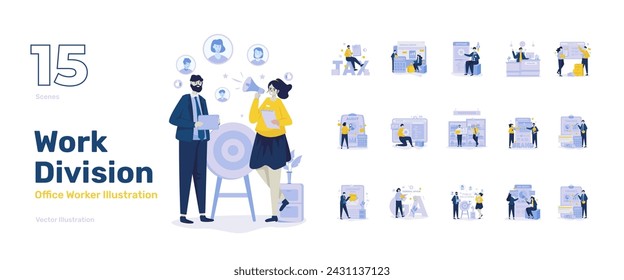 Office worker business work division illustration set