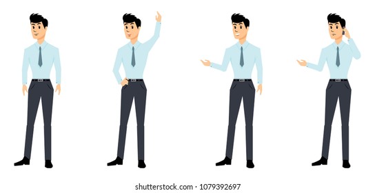 office worker or businessman standing in different poses vector set, flat illustration